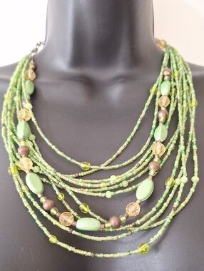 Multi-Strand Green Beaded Boho Necklace